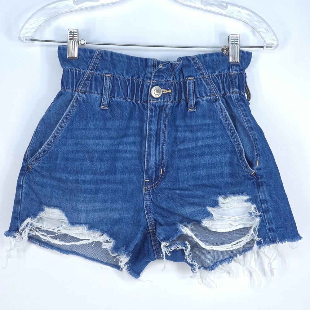 American Eagle Paper Bag Mom Shorts Womens 00 Distressed Raw Hem Denim Jean Y2K